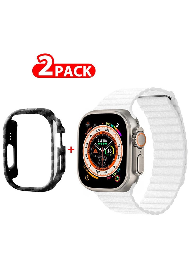 CATANES 2 Packs For Apple Watch Band 49mm Leather Loop Band Magnetic Watch Strap Wristband and Carbon Fiber Cup Holder White  - Image 1