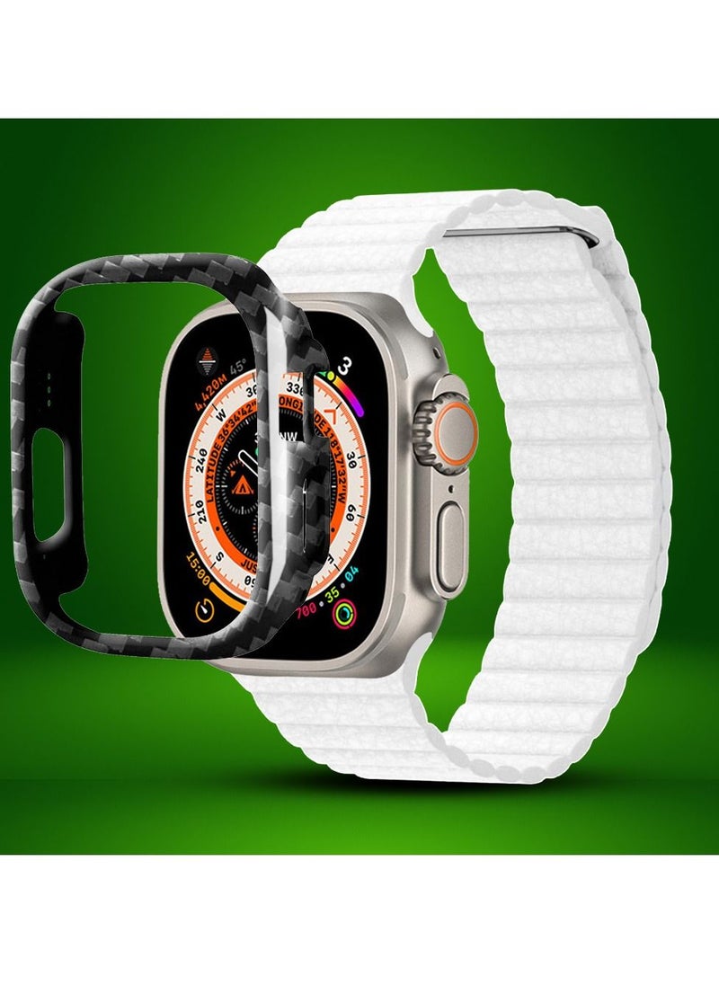 CATANES 2 Packs For Apple Watch Band 49mm Leather Loop Band Magnetic Watch Strap Wristband and Carbon Fiber Cup Holder White  - Image 2