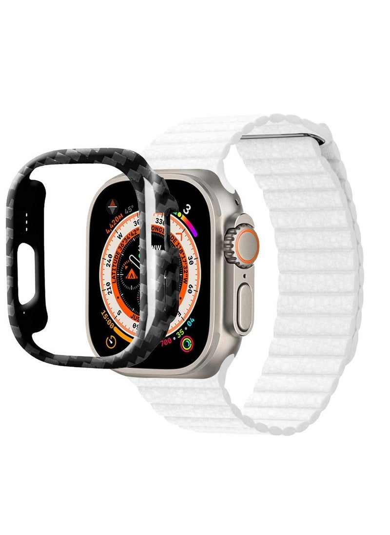 CATANES 2 Packs For Apple Watch Band 49mm Leather Loop Band Magnetic Watch Strap Wristband and Carbon Fiber Cup Holder White  - Image 3