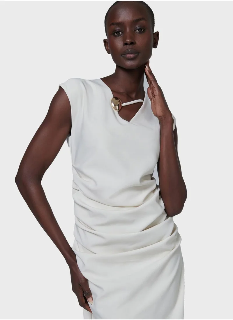 leem Gathered Neck Trim Dress