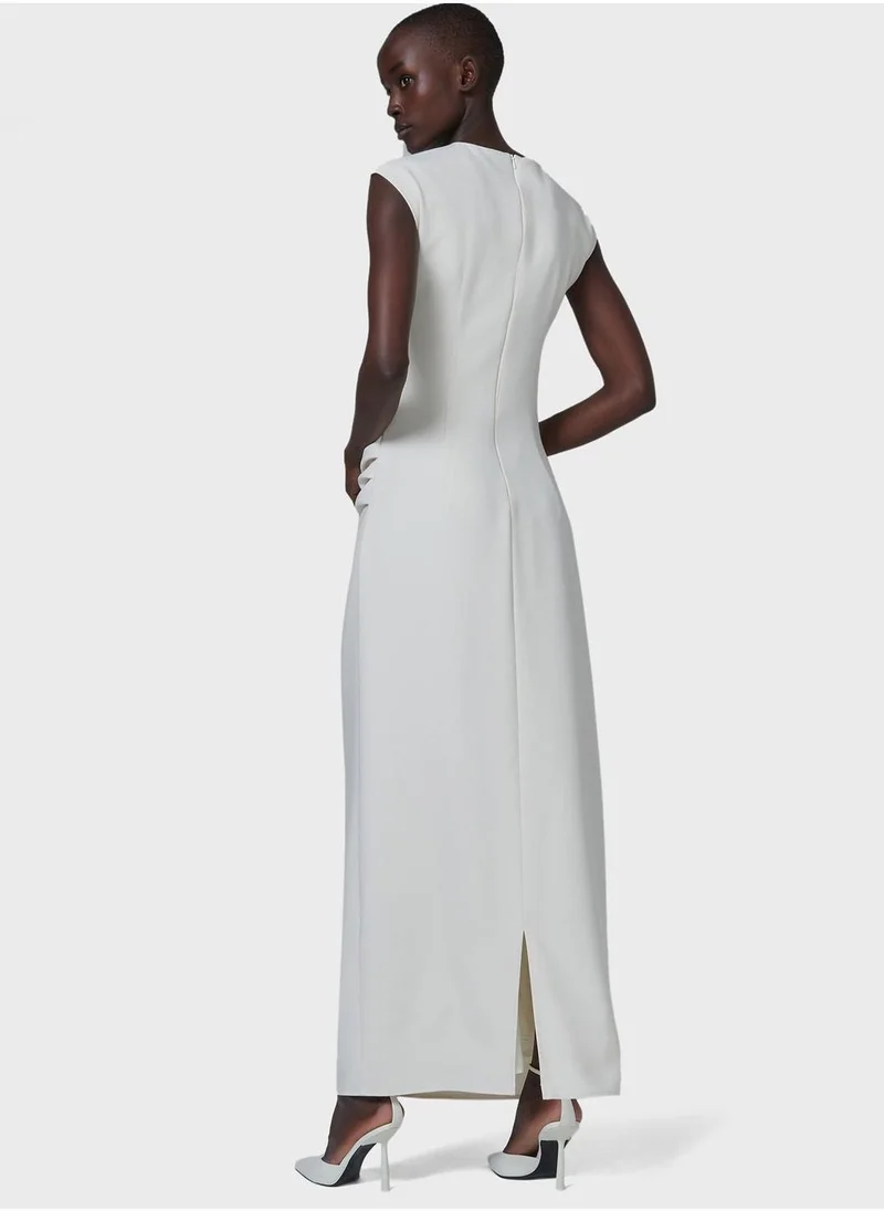 ليم Gathered Neck Trim Dress