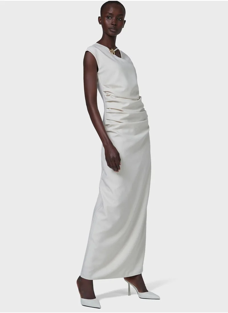 leem Gathered Neck Trim Dress