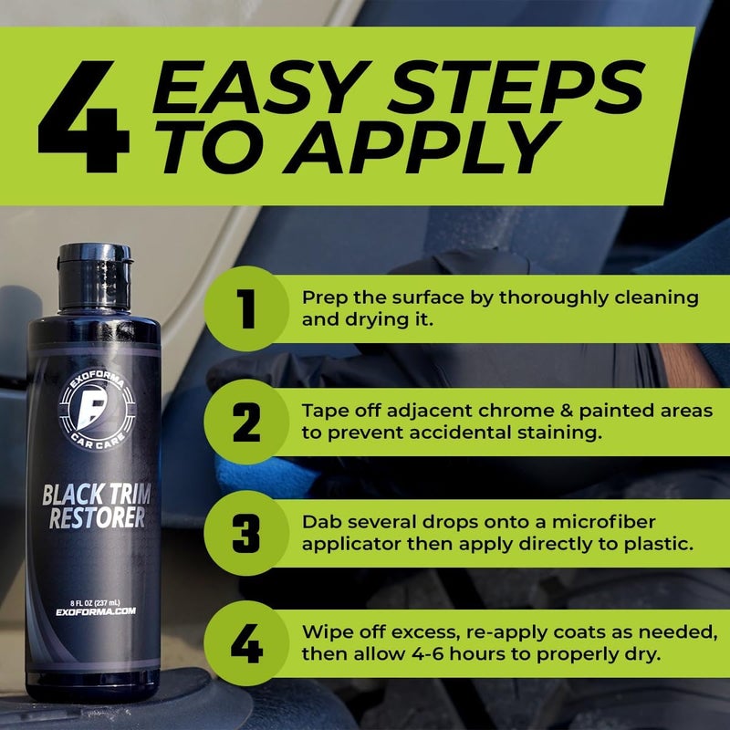 ExoForma Black Trim Restorer - Unique Dye-Infused Formula Lasts 6+ Months - Restores Factory Black to Plastic Trim - Protects Against UV Rays, Helps Conceal Scratches & Scuff Marks - Works in Seconds - Image 5