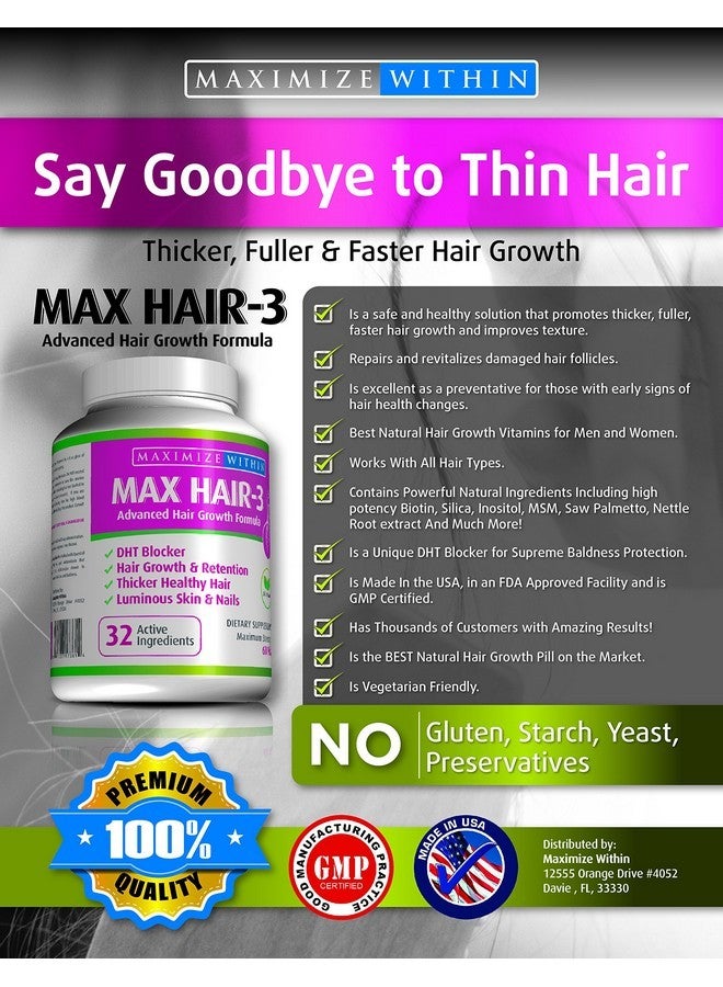 Maximum Slim Max Hair-3 Advanced Hair Growth Formula For Longer, Stronger, Healthier Hair-Scientifically Formulated with Biotin, Keratin, Bamboo, Glowing Skin and Strong Nails - Image 5