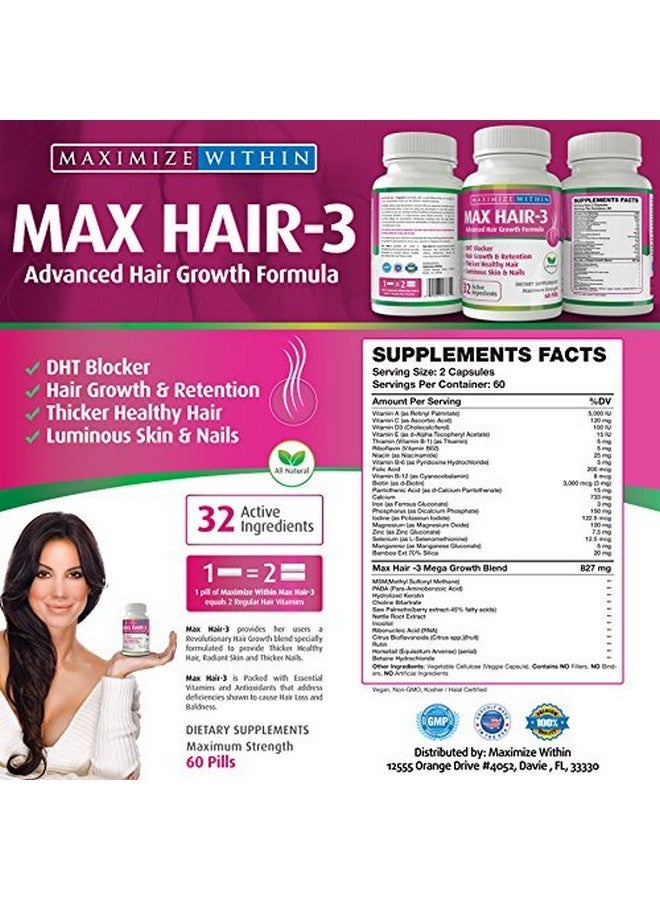 Maximum Slim Max Hair-3 Advanced Hair Growth Formula For Longer, Stronger, Healthier Hair-Scientifically Formulated with Biotin, Keratin, Bamboo, Glowing Skin and Strong Nails - Image 4