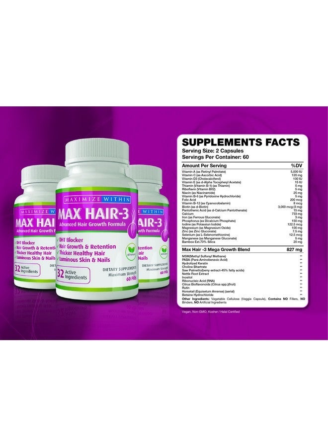 Maximum Slim Max Hair-3 Advanced Hair Growth Formula For Longer, Stronger, Healthier Hair-Scientifically Formulated with Biotin, Keratin, Bamboo, Glowing Skin and Strong Nails - Image 2