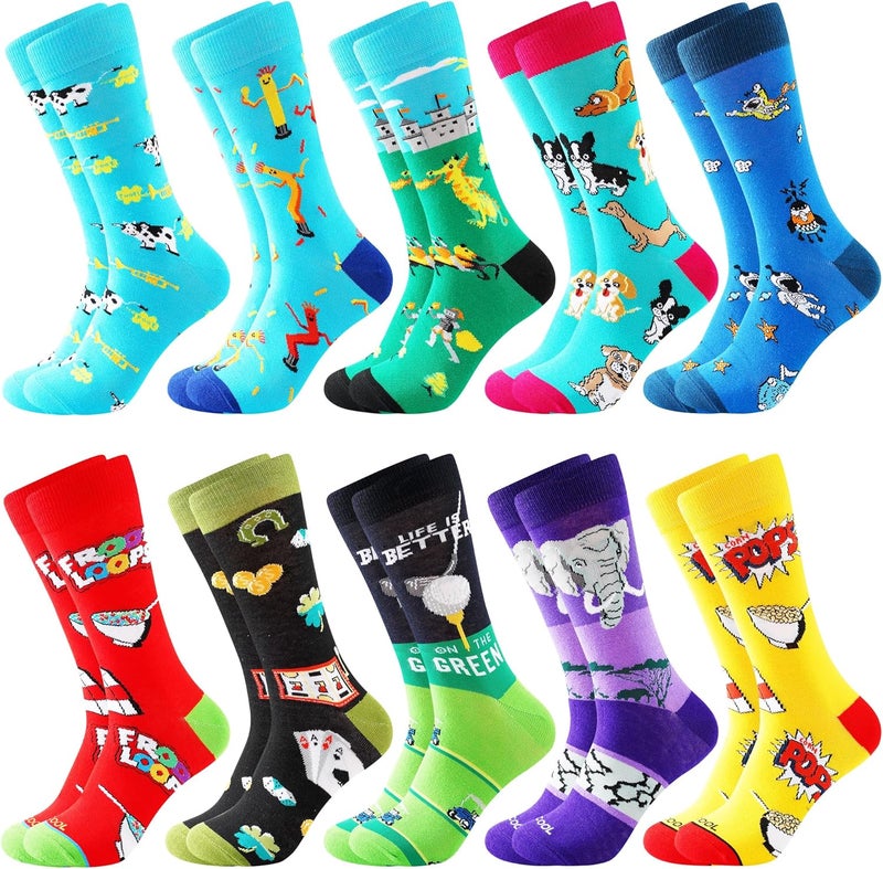 BISOUSOX Mens Dress Socks Funny Fun Colorful Crazy Funky Crew Socks for Men Novelty Happy Cotton Size 9-12 - Image 1