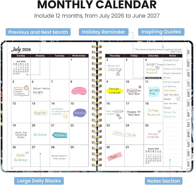 ZOTIA Planner 2026-2027, Monthly and Weekly Calendar Academic Planner July 2026 - June 2027, Hardcover Student Teacher Planning Agenda Book with Tabs, Perfect for Office School Supplies, A5 (6.3" x 8.5 - Image 2