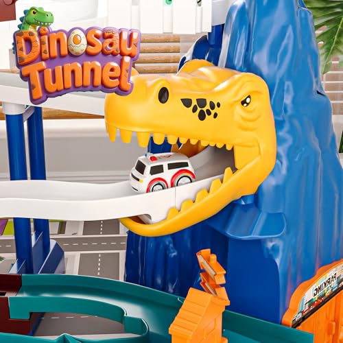 Doloowee Toy Car Ramp Track Dinosaur Climbing Hills 10 Mini Racer Cars Colorful Construction Play Set for Preschool Gifts Kids Ages 3 - Image 5