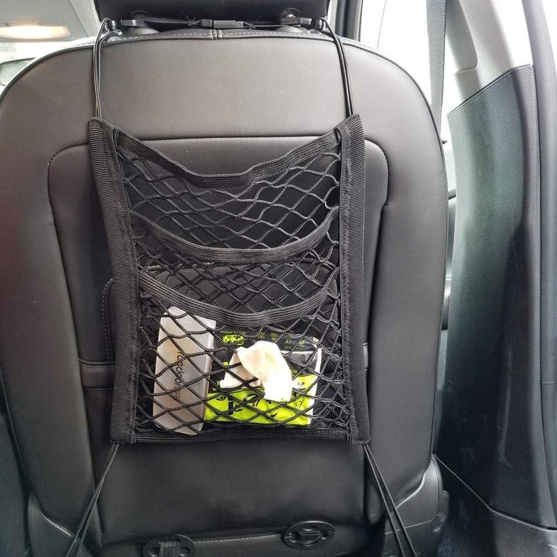 CLICKSY 3 Layer Car Net Pocket Holder, Seat Storage Barrier, Elastic Mesh Net Trunk Bag for Inside, Car Accessories Interior, Car Net Barrier of Backseat Kids, Dogs or Pets - 9.85×11.8 in - Image 3