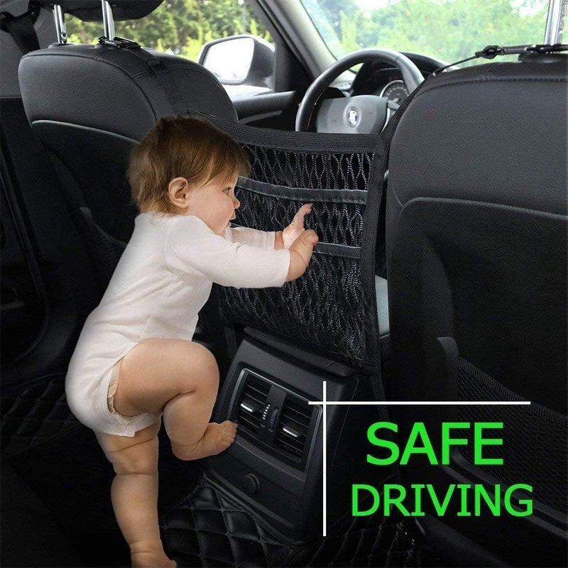 CLICKSY 3 Layer Car Net Pocket Holder, Seat Storage Barrier, Elastic Mesh Net Trunk Bag for Inside, Car Accessories Interior, Car Net Barrier of Backseat Kids, Dogs or Pets - 9.85×11.8 in - Image 4
