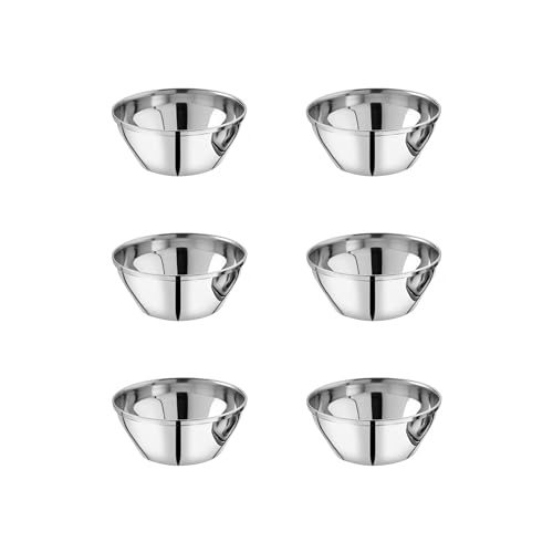 EMBASSY Euro Vati/Curry Bowl, Size 1, 150 ml, 8.9 cms (Pack of 6, Stainless Steel) - Image 1