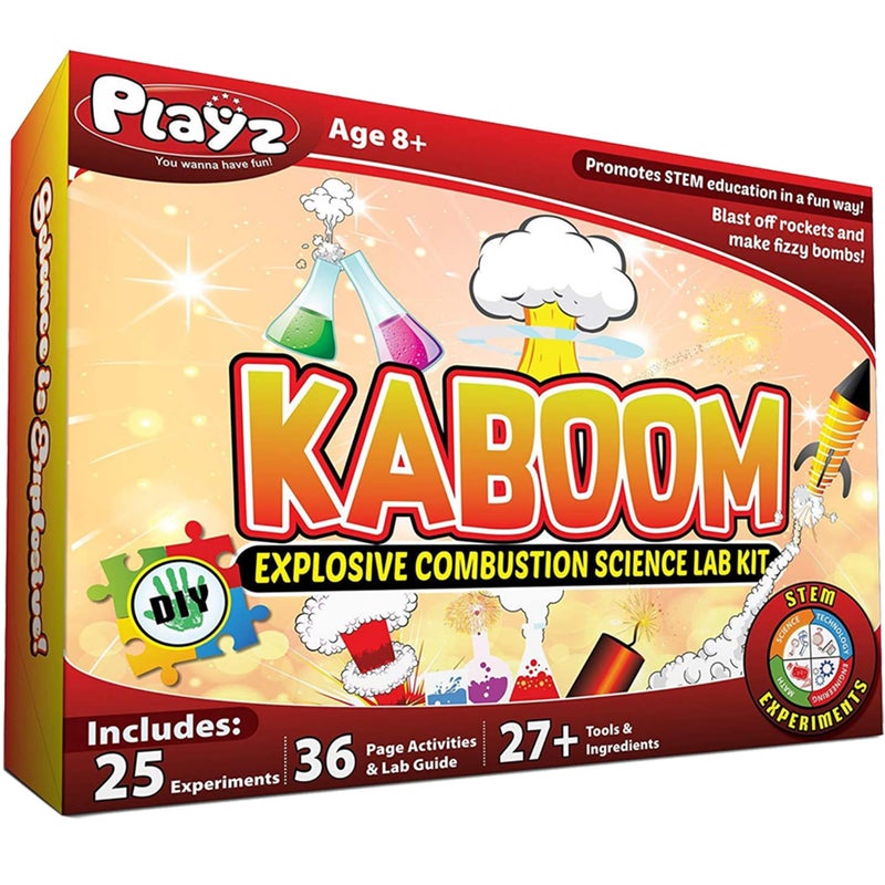 Playz Kaboom! 50+ Explosive Science Experiments Kit for Kids Age 8-12 with 25 Playz Lab Token Experiments - Chemistry Set STEM Learning & Educational Toys & Gifts for Boys, Girls, Teenagers & Kids - Image 1