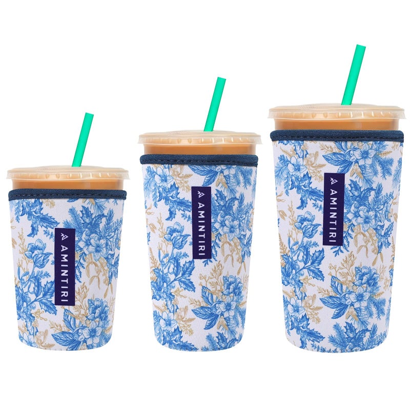 Amintiri 3 Pack Reusable Sleeve for Iced Coffee Cup  Coffee Neoprene Sleeve for Iced&Hot Drinks  Coffee Sleeve Compatible with Starbucks  Dunkin Coffee Cup. (Lilac Daisy) - Image 1