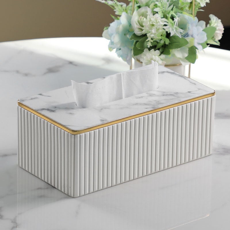 Large Leather Tissue Box with Custom Logo Light Grey Striped Italian Large - Image 4