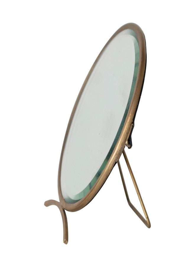 Creative Co-Op Brass Round Mirror On Stand in Antique Finish, Gold - Image 4