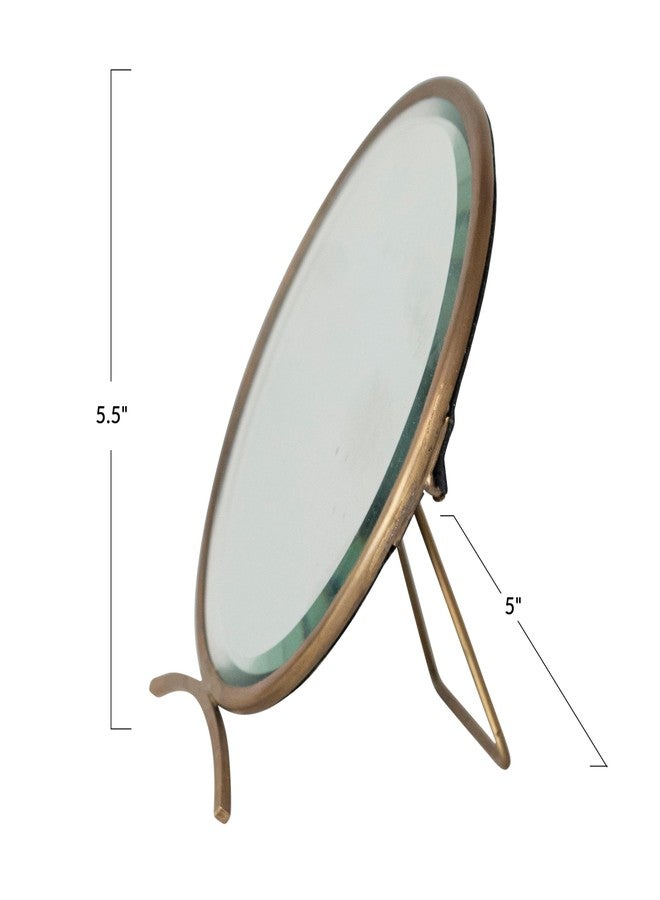 Creative Co-Op Brass Round Mirror On Stand in Antique Finish, Gold - Image 3