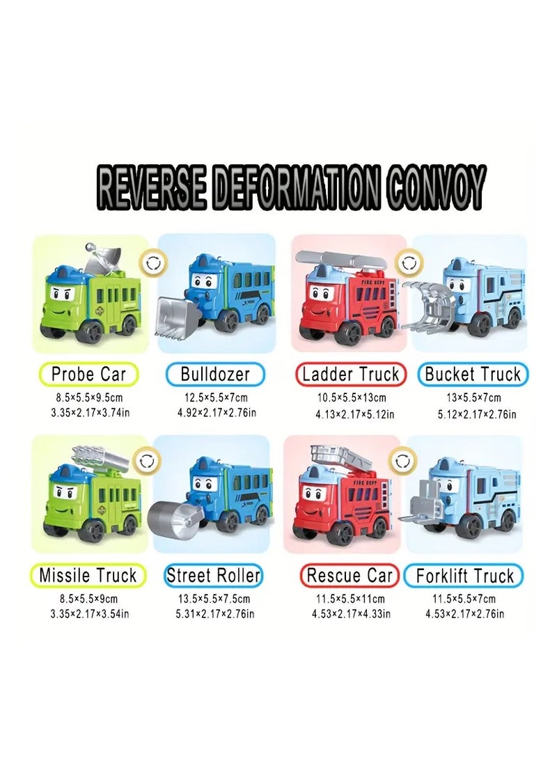 LIXADA 4pc Transforming Truck Playset - Engineering, Probe, Rescue Truck, Bulldozer Toy Vehicle Models for Kids Age 3-6, Friction-Powered Toy Cars - Ideal for Special Festival, Birthday Party Gifts (Random Color)  - Image 3