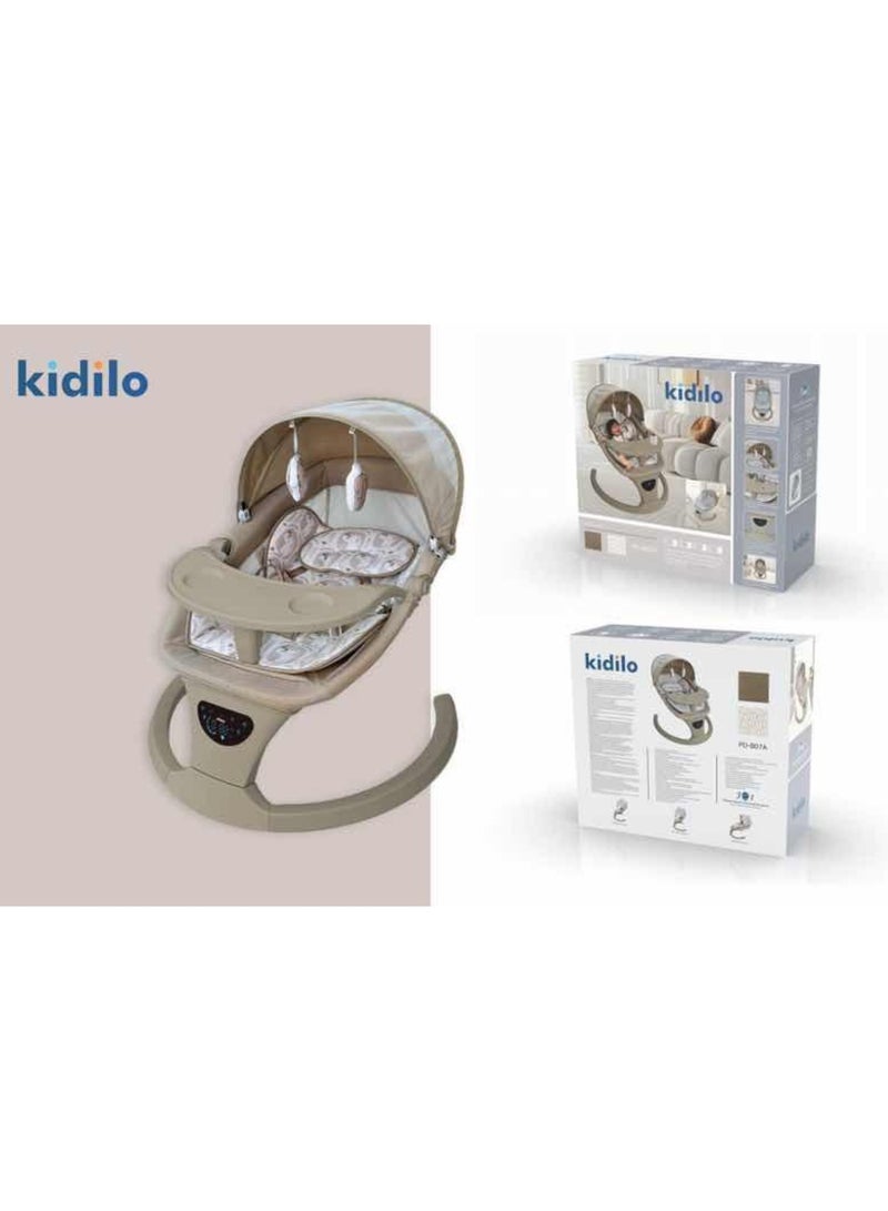 Kidilo أرجوحة الأطفال الكهربائية كيديلو | هزاز مريح متميز | مؤقت قابل للتعديل | سرعات تأرجح متعددة | موسيقى مهدئة | تحكم عن بعد | دعم رأس مريح | حزام أمان 5 نقاط | مثالي للمواليد الجدد والرضع