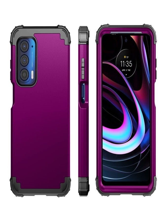 أسو ويش جراب هاتف موتورولا موتو إيدج 2021/موتو إيدج 5G UW، غطاء صلب مقاوم للصدمات، مصنوع من السيليكون الناعم، ثلاثي الطبقات، يوفر حماية فائقة، يدعم الشحن اللاسلكي، لون بنفسجي داكن، مناسب للنساء والفتيات - Image 4
