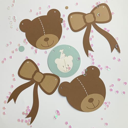 Pinfliers Teddy Bear Theme Paper Bunting, A Set of 20 Pieces, Brown, Cream and Mint, 74 inch in Length - Image 1
