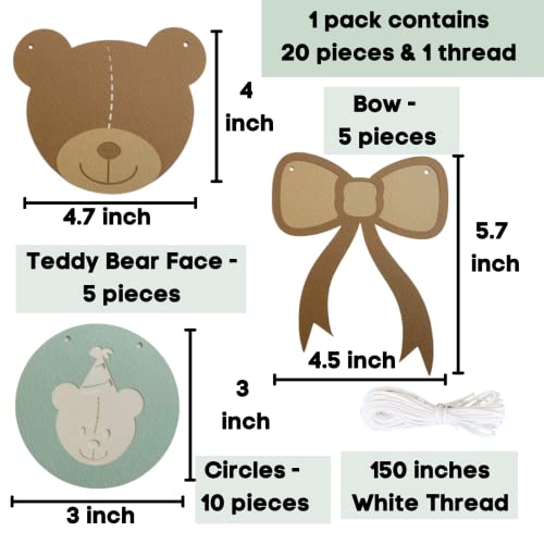 Pinfliers Teddy Bear Theme Paper Bunting, A Set of 20 Pieces, Brown, Cream and Mint, 74 inch in Length - Image 2
