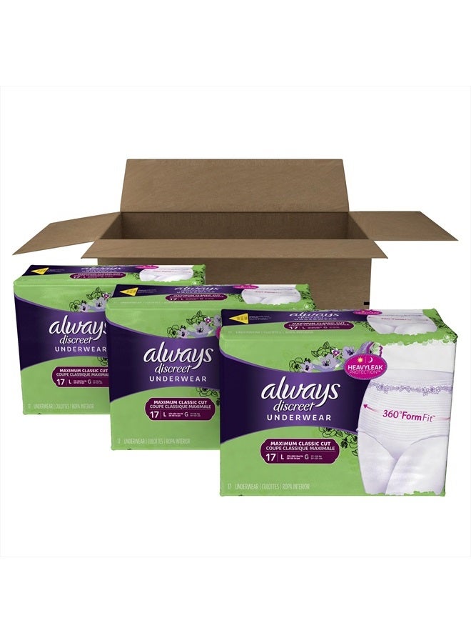 Always Discreet Incontinence & Postpartum Underwear for Women, Disposable, Maximum Absorbency, Large, 51 Count  - Image 1