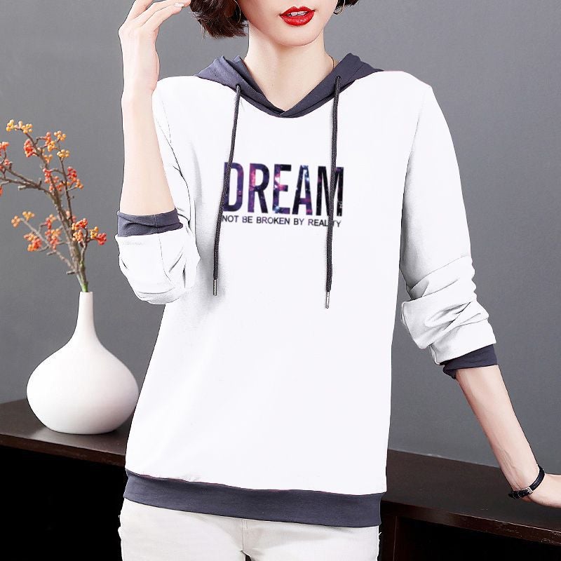100% Pure Cotton Long-Sleeve T-Shirt For Women, Plus Size Women'S Clothing, 2024 Loose Hooded Versatile Top, Trendy Korean Style New Model - Image 1