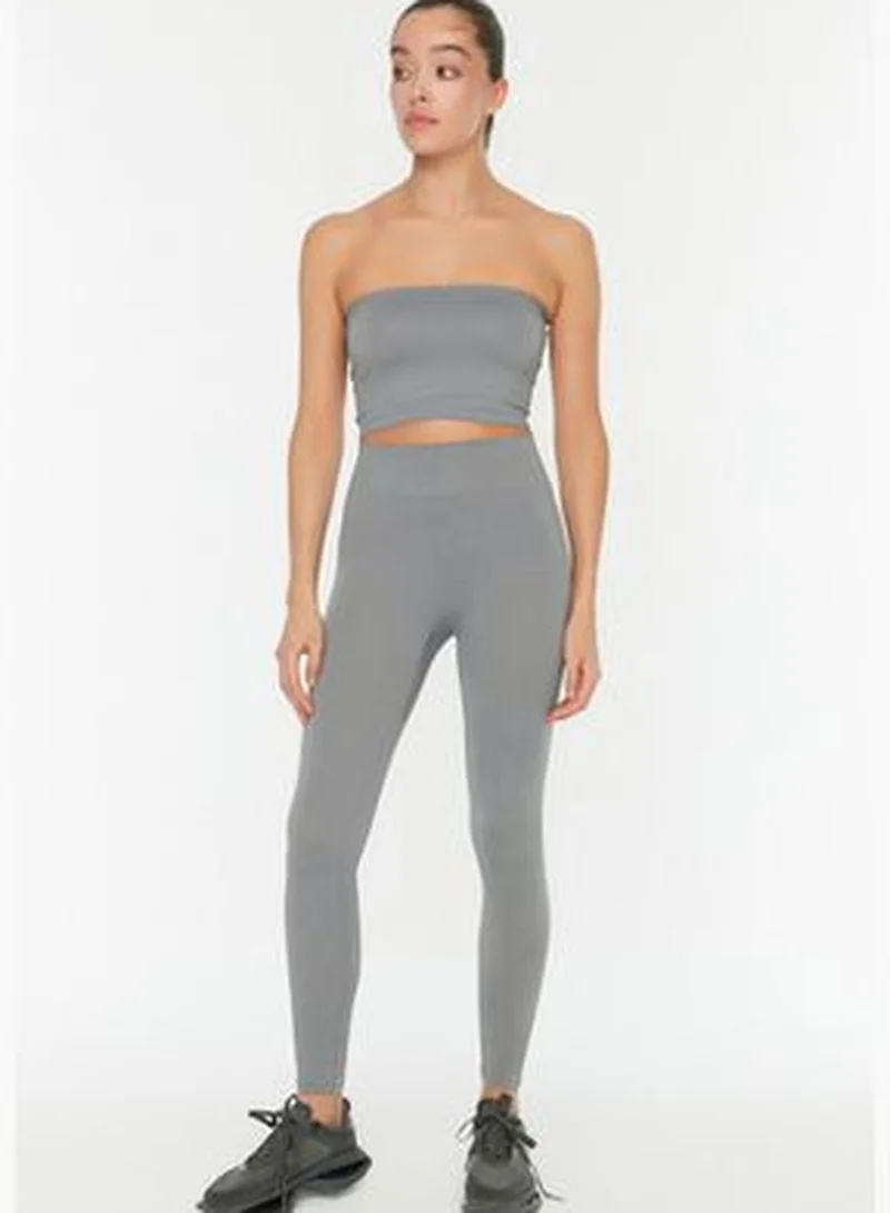 trendyol Gray Seamless/Seamless Ribbed Full Length Sports Leggings TWOAW20TA0071.
