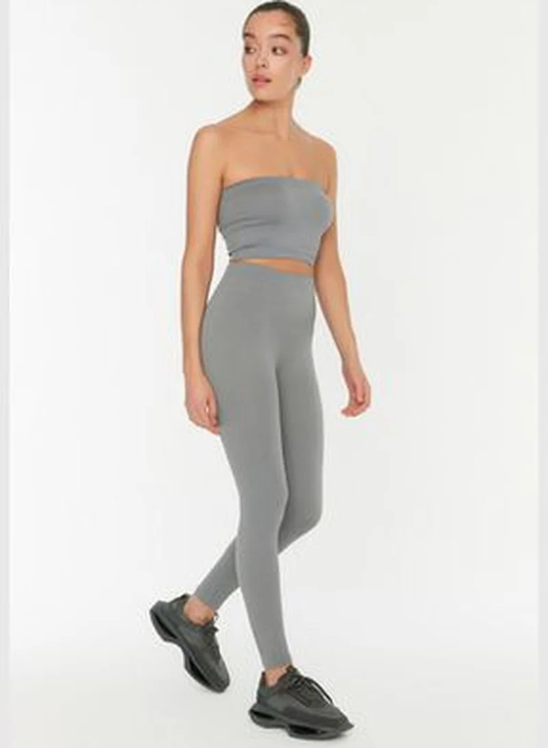 trendyol Gray Seamless/Seamless Ribbed Full Length Sports Leggings TWOAW20TA0071.