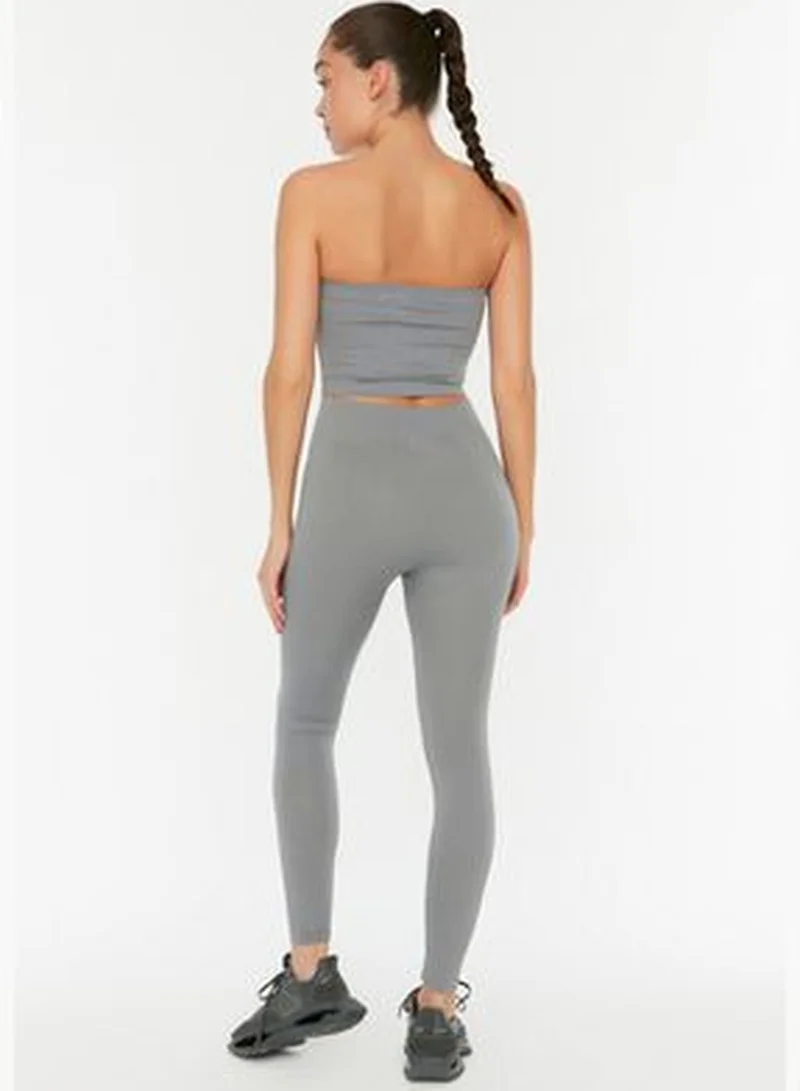 trendyol Gray Seamless/Seamless Ribbed Full Length Sports Leggings TWOAW20TA0071.
