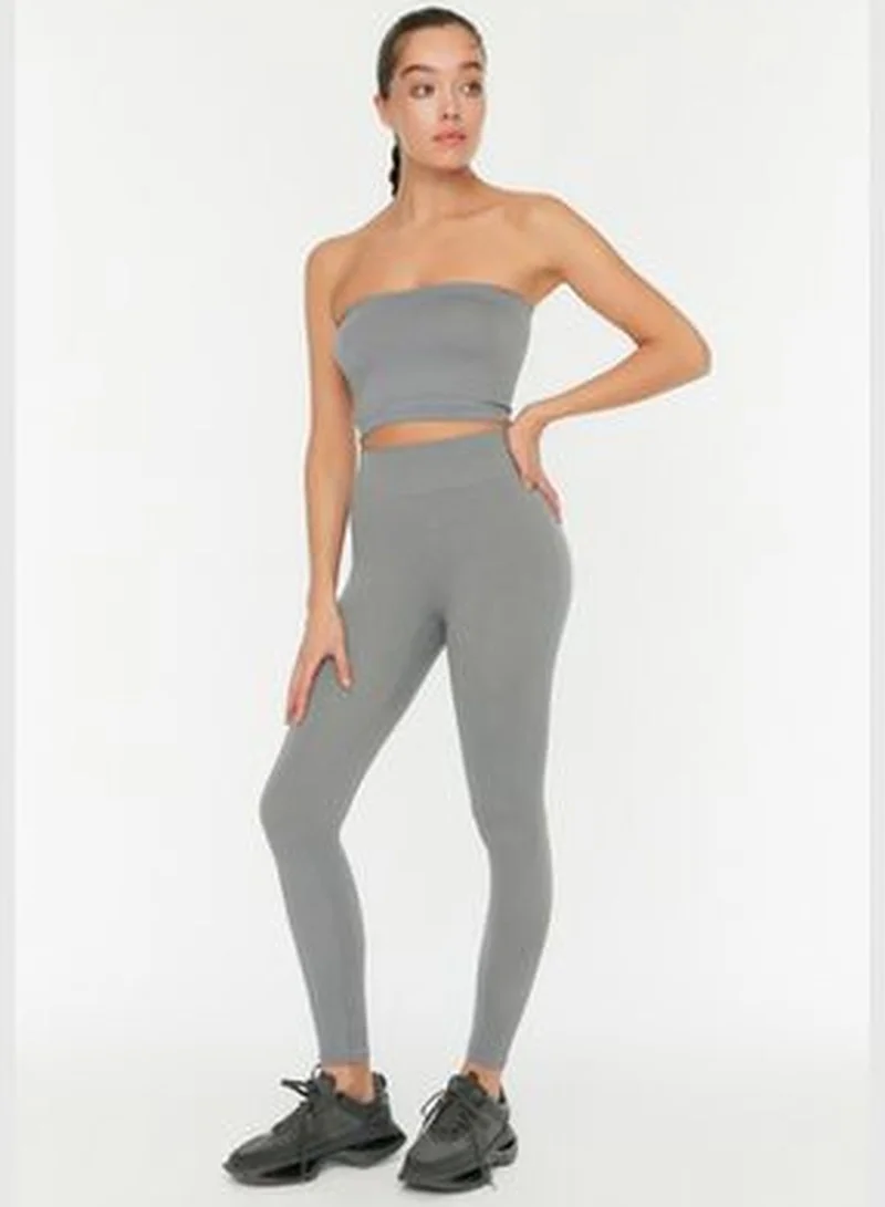 trendyol Gray Seamless/Seamless Ribbed Full Length Sports Leggings TWOAW20TA0071.