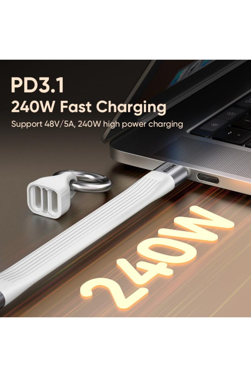 Mini Keychain USB C Cable,PD 3.1 240W Fast Charging & 40Gbps Data Transfer Portable Type C Cord for Carabiner for Phone, Mobile Power,Laptop (White) - Image 2