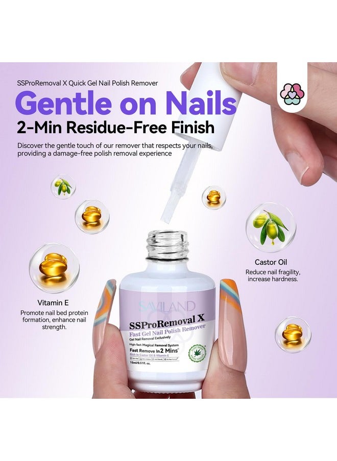 Saviland - SAVILAND Gel Nail Polish Remover Kit: 2-Min Fast SSProRemoval X Gel Polish Remover Castor Oil & VE Gel Remover with Cuticle Oil Pen Pusher Nail File for Builder Acrylic Dip Powder Less-Damaging Salon - Image 1