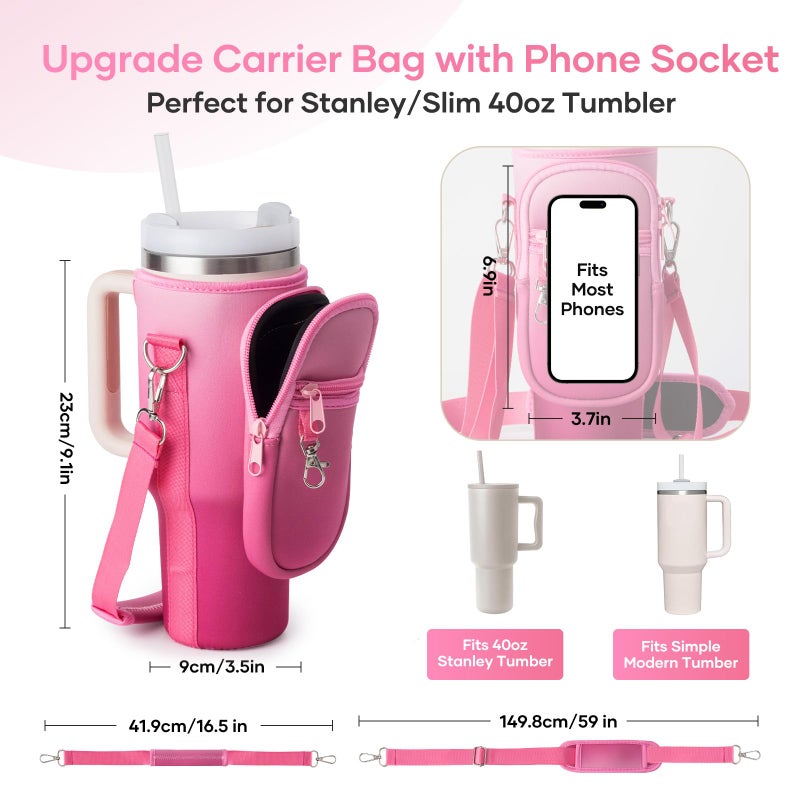 linmaya Water Bottle Carrier Bag for Stanley Cup 40/30oz with Phone Holder Pockets,Neoprene Water Bottle Cross-body Bag with Adjustable Shoulder & Hand Strap Stanley Cup Accessories - Image 3