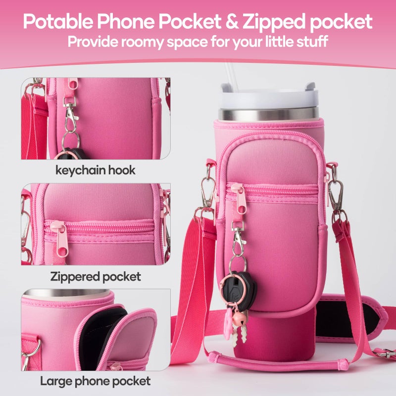 linmaya Water Bottle Carrier Bag for Stanley Cup 40/30oz with Phone Holder Pockets,Neoprene Water Bottle Cross-body Bag with Adjustable Shoulder & Hand Strap Stanley Cup Accessories - Image 4