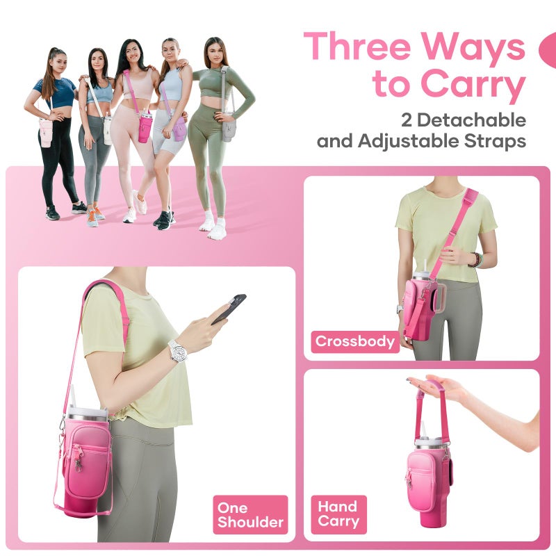 linmaya Water Bottle Carrier Bag for Stanley Cup 40/30oz with Phone Holder Pockets,Neoprene Water Bottle Cross-body Bag with Adjustable Shoulder & Hand Strap Stanley Cup Accessories - Image 2