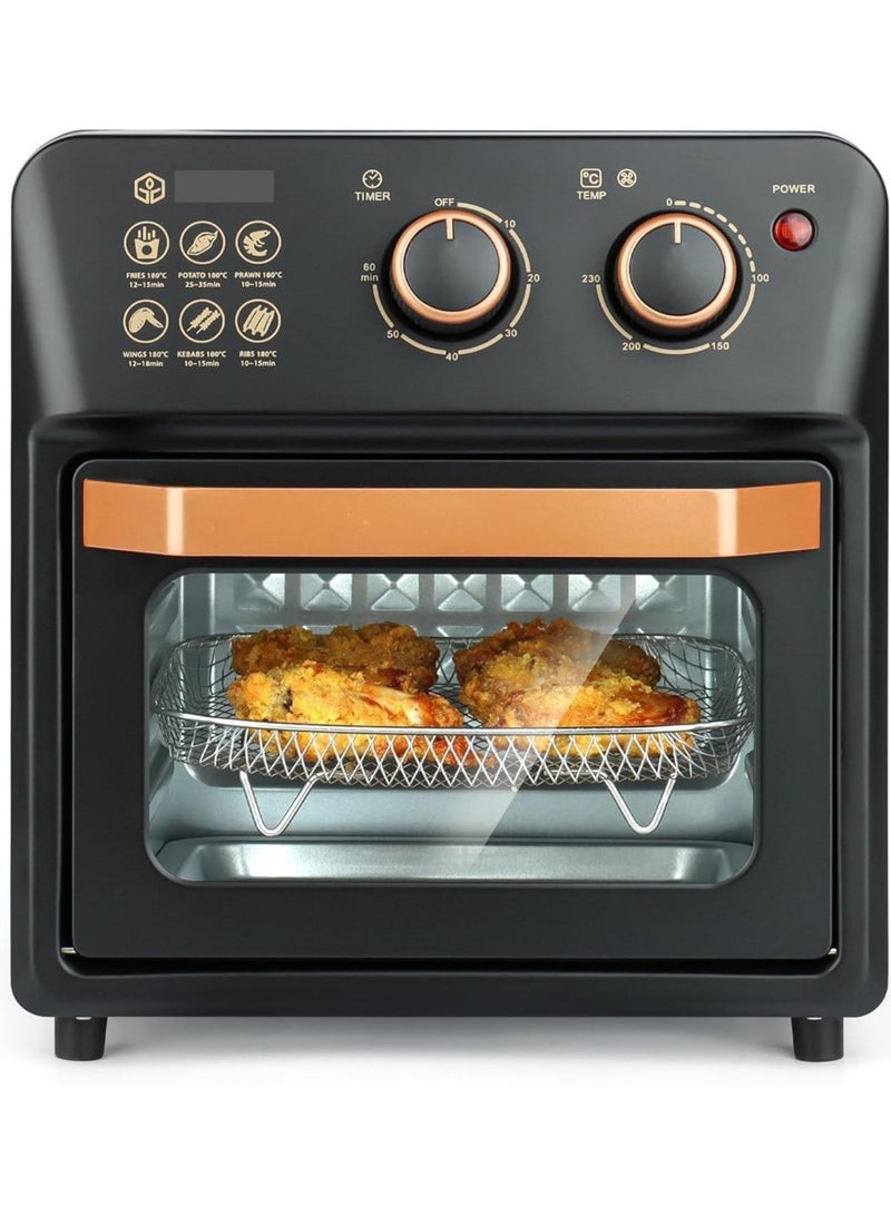Hoffman's Appliance مقلاة هوائية من هوفمانس 12 لتر ، وشواية محمصة فرن كهربائي، شواية حرارية 12 لتر للمنزل، تقنية دوران 360 درجة، خبز، تحميص، خبز محمص، تذويب، 2000 واط، أسود - Image 1