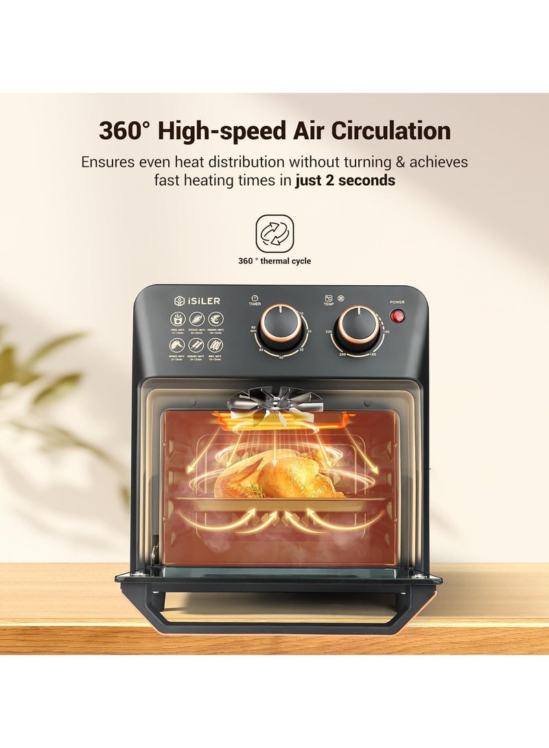 Hoffman's Appliance مقلاة هوائية من هوفمانس 12 لتر ، وشواية محمصة فرن كهربائي، شواية حرارية 12 لتر للمنزل، تقنية دوران 360 درجة، خبز، تحميص، خبز محمص، تذويب، 2000 واط، أسود - Image 5