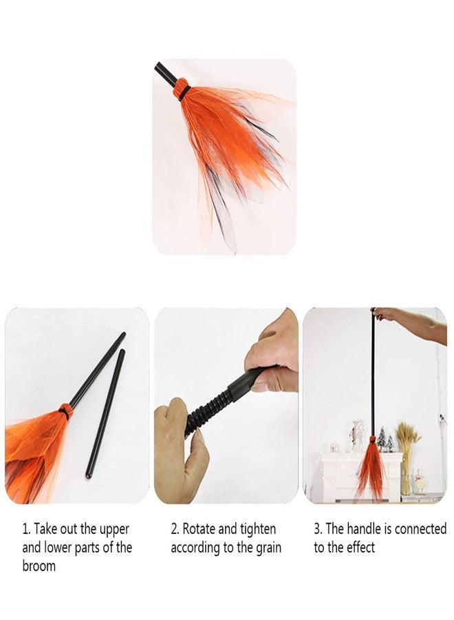 Dzrige Halloween Witch Broom Wizard Broomstick Kids Tulle Gauze Flying Broomstick for Halloween Costume Haunted House Decoration, Masquerade Cosplay Costume Accessories Props, 35.4 Inch (Orange) - Image 4