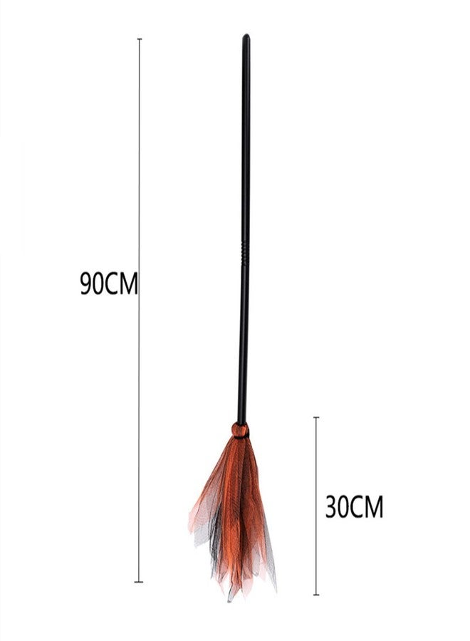 Dzrige Halloween Witch Broom Wizard Broomstick Kids Tulle Gauze Flying Broomstick for Halloween Costume Haunted House Decoration, Masquerade Cosplay Costume Accessories Props, 35.4 Inch (Orange) - Image 2