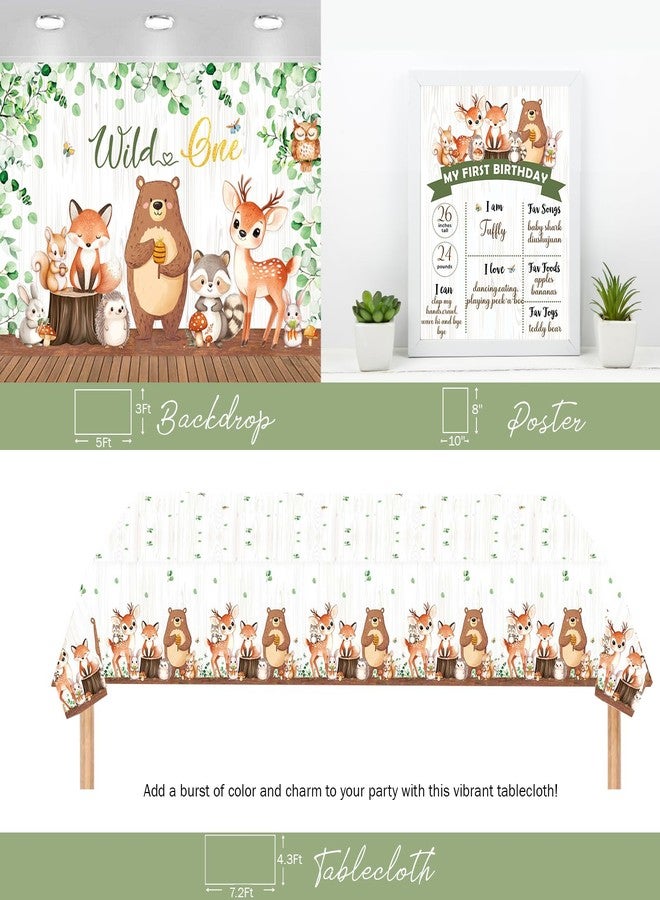 Hombae Woodland 1st Birthday Decorations, 106 PCs - Forest Animal First Birthday Party Supplies with Wild One Backdrop, Balloon Garland, Tablecloth, Cake Topper - Image 5