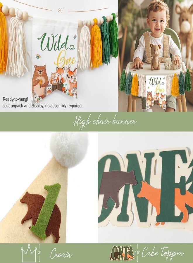Hombae Woodland 1st Birthday Decorations, 106 PCs - Forest Animal First Birthday Party Supplies with Wild One Backdrop, Balloon Garland, Tablecloth, Cake Topper - Image 4