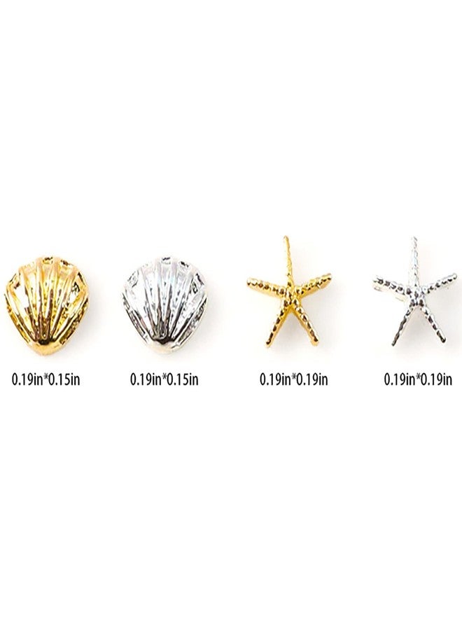 DANNEASY 160pcs 3D Nail Charms Gold and Silver Starfish Shell Nail Studs Rivets Summer Charms for Nails Metallic Ocean Jewelry Manicure Kit Nail Decoration for DIY Craft Accessories - Image 2