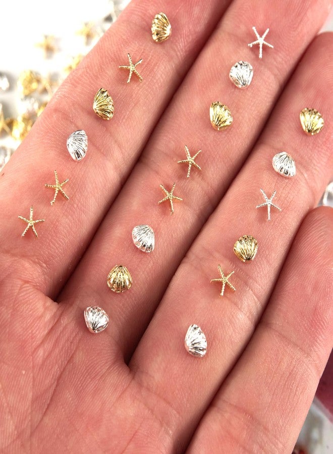DANNEASY 160pcs 3D Nail Charms Gold and Silver Starfish Shell Nail Studs Rivets Summer Charms for Nails Metallic Ocean Jewelry Manicure Kit Nail Decoration for DIY Craft Accessories - Image 4