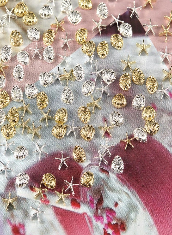 DANNEASY 160pcs 3D Nail Charms Gold and Silver Starfish Shell Nail Studs Rivets Summer Charms for Nails Metallic Ocean Jewelry Manicure Kit Nail Decoration for DIY Craft Accessories - Image 5