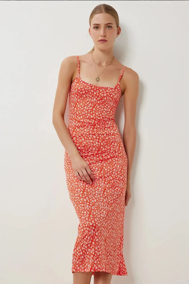 هابينس اسطنبول ISTANBUL Square Collar Sleeveless Floral Midi Dress
