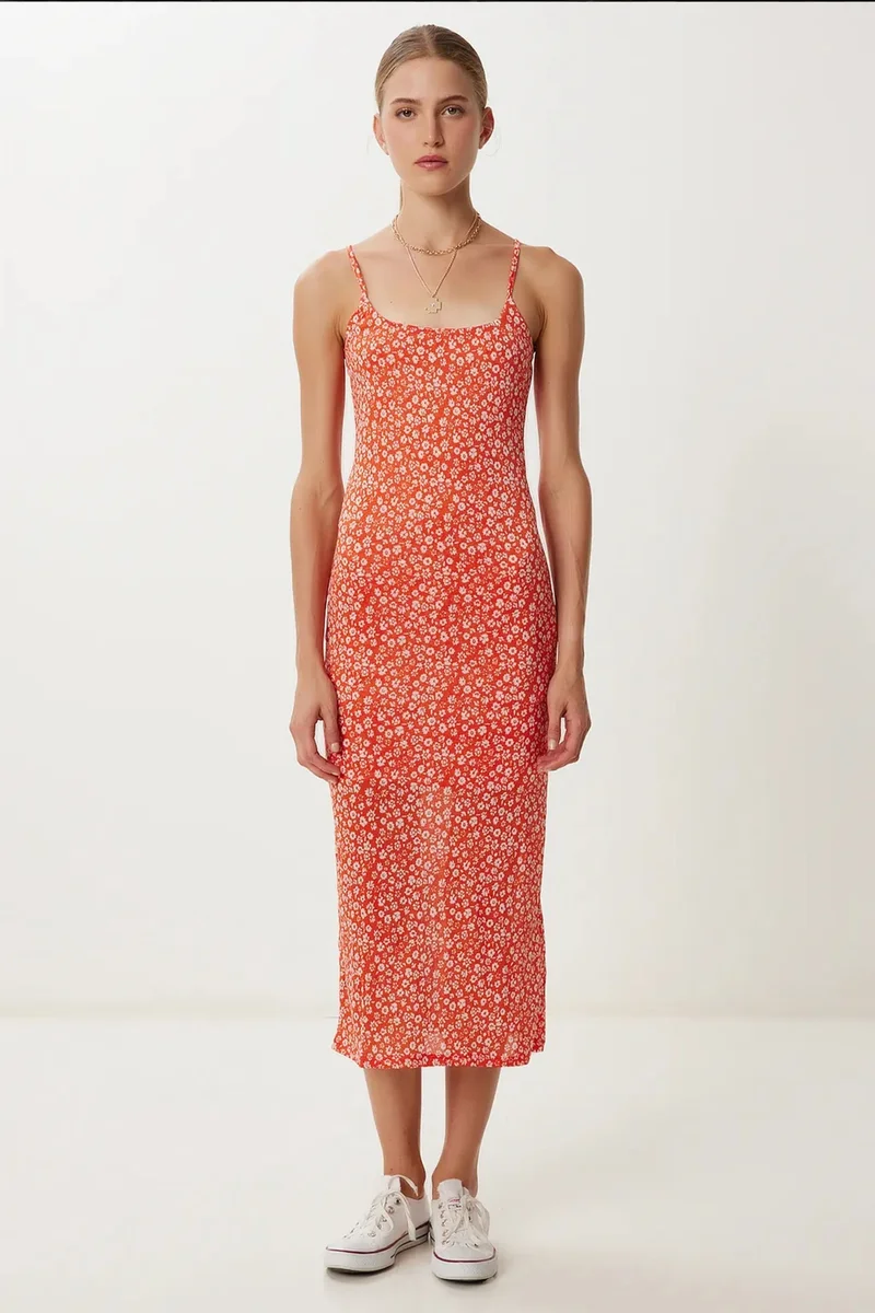 هابينس اسطنبول ISTANBUL Square Collar Sleeveless Floral Midi Dress