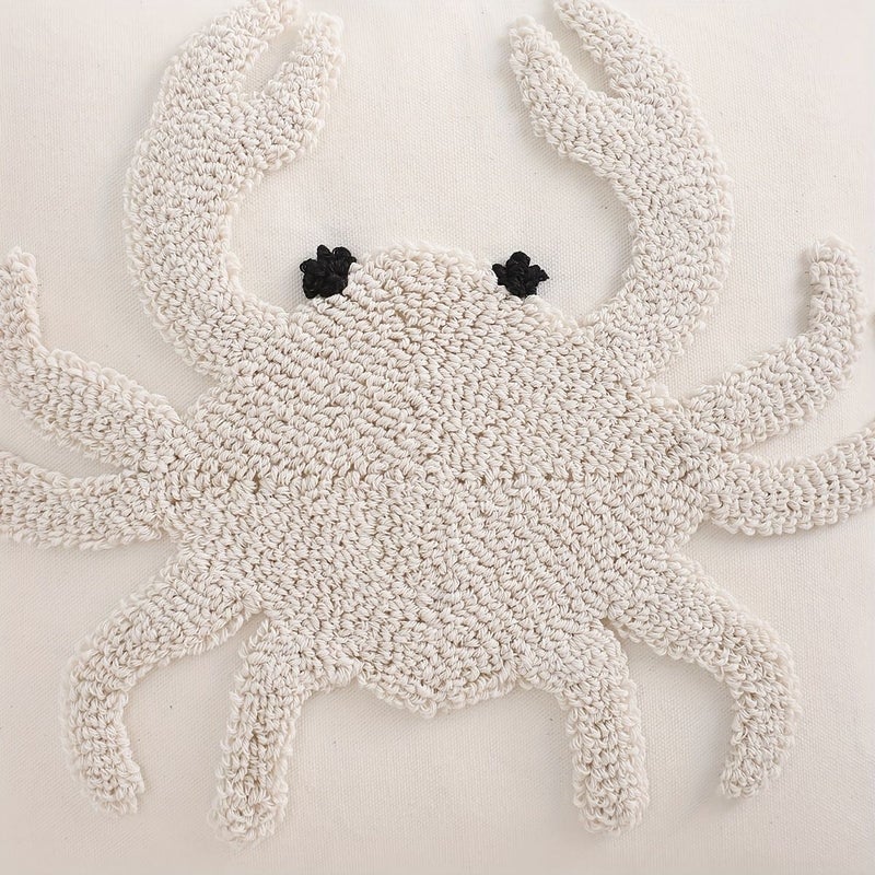 1 Pack 18x18 Inch Summer Decor Throw Pillow Cover Beige Crab Ring Velvet Octopus Embroidery With Zip Closure Polyester Fabric Hand Wash Only - Image 4