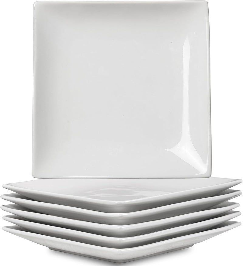 Meideal Appetizer Plates Set of 6 6 Inch Porcelain Dessert Plates White Stackable Square Salad Plates for Snack Steak Bread Butter Chip and Scratch Resistant Microwave and Dishwasher Safe - Image 1